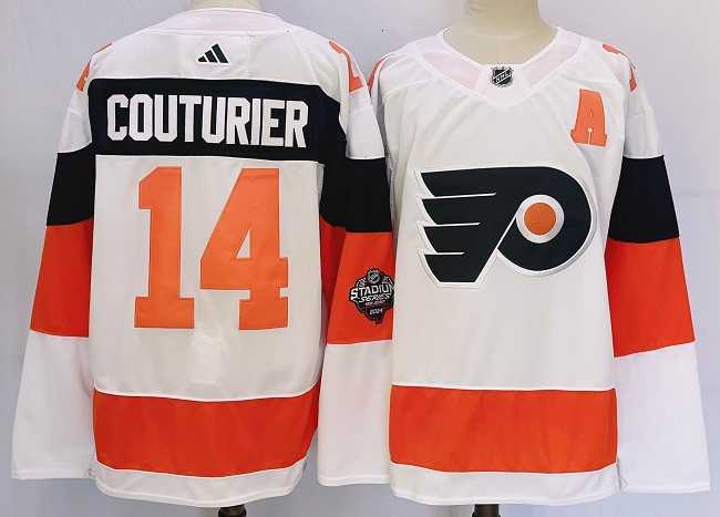 Mens Philadelphia Flyers #14 Sean Couturier White 2024 Stadium Series Stitched Jersey